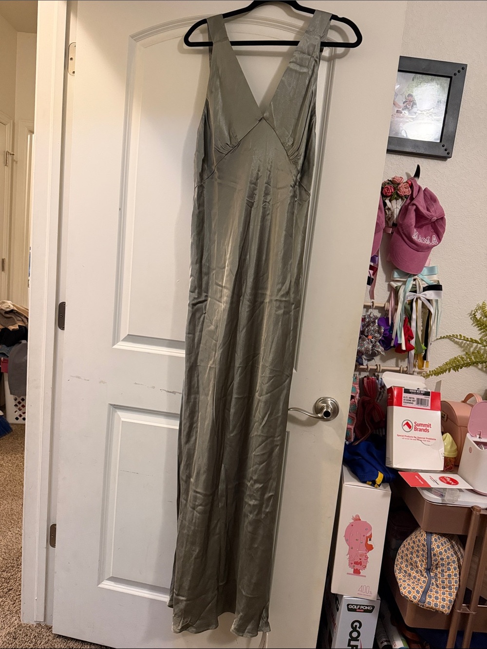 V-Neck Olive Maxi Dress - Women